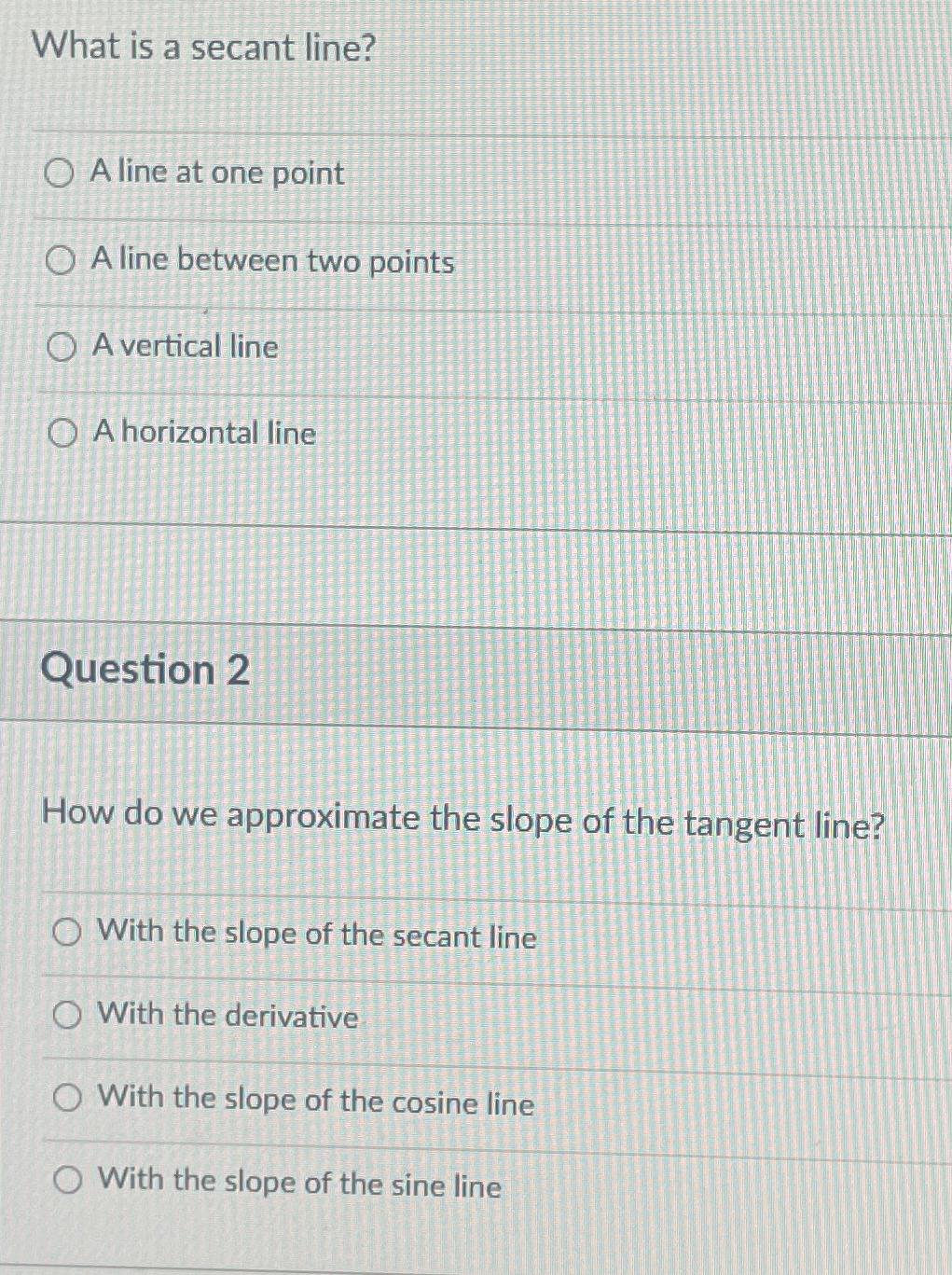 Solved What is a secant line?A line at one pointA line | Chegg.com
