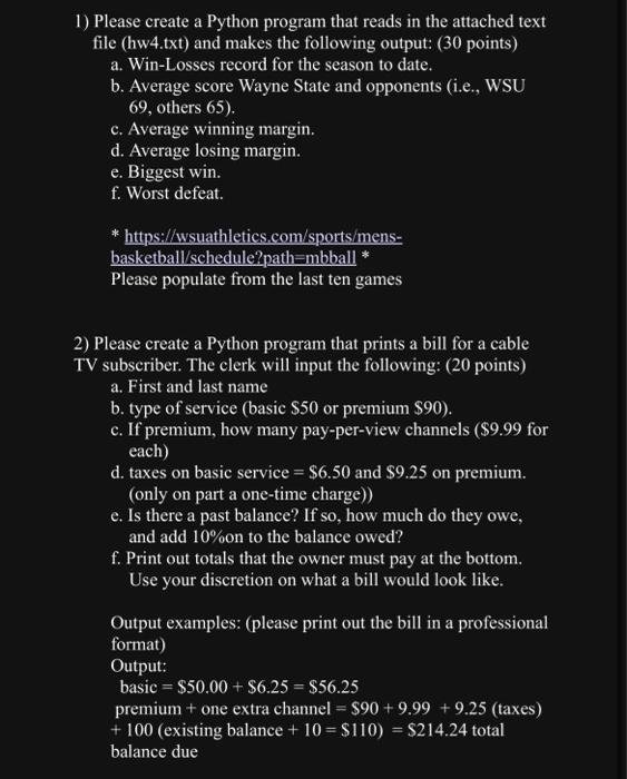 Solved 1) Please create a Python program that reads in the | Chegg.com