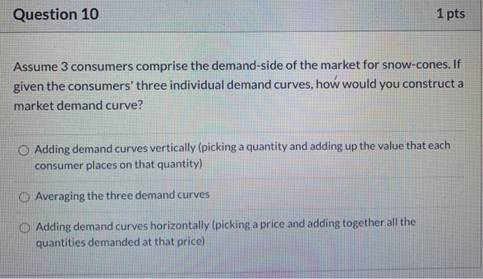 Solved Question 10 1 pts Assume 3 consumers comprise the | Chegg.com