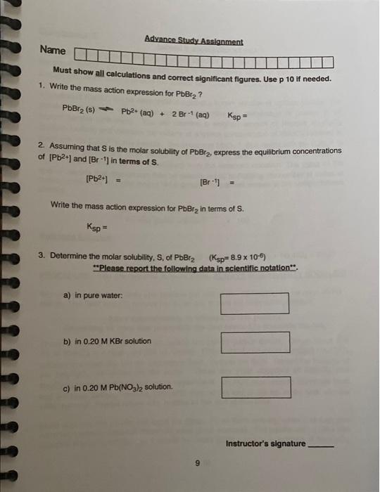 Solved Advance Study Assignment Name Must Show All | Chegg.com