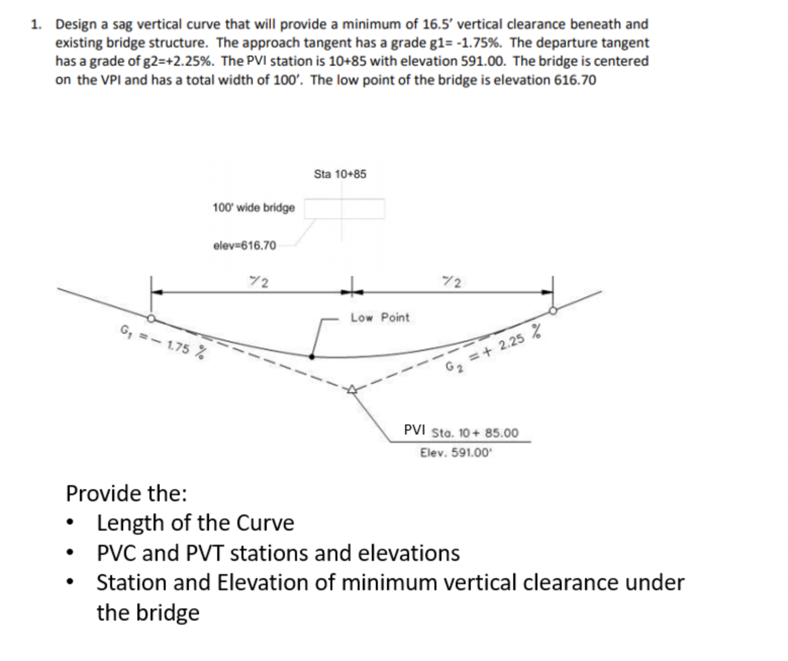 Solved Design a sag vertical curve that will provide a | Chegg.com