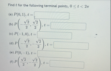 Solved Find t ﻿for the following terminal points, | Chegg.com