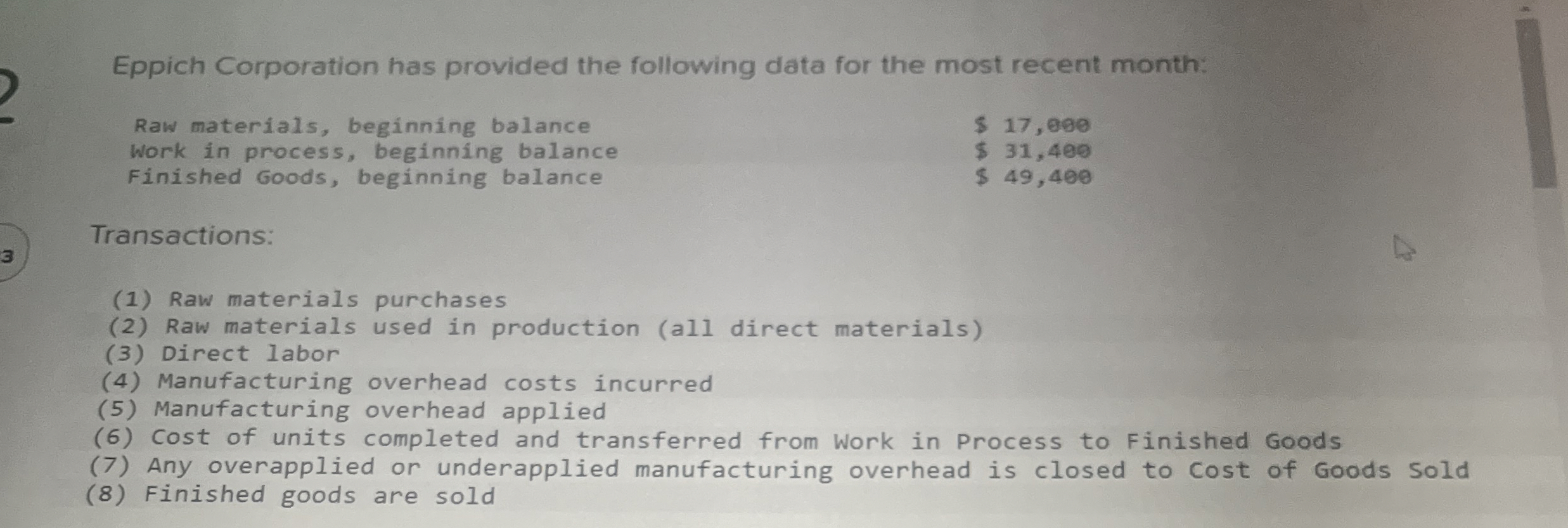 Solved Eppich Corporation has provided the following data