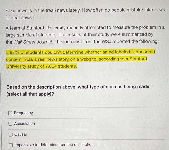 Solved Fake news is in the (real) news lately. How often do | Chegg.com