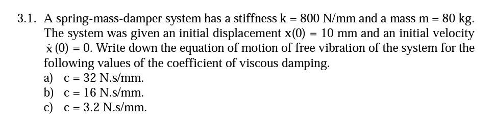 Solved 1. A Spring-mass-damper System Has A Stiffness K=800 | Chegg.com