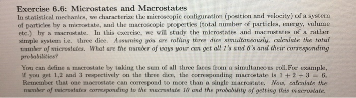 Solved Exercise 6 6 Microstates And Macrostates In Stati Chegg Com