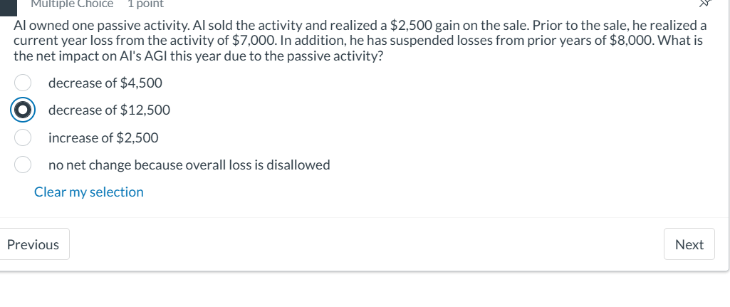Sold Activity Solved Al owned one passive activity. Al sold the activity | Chegg.com