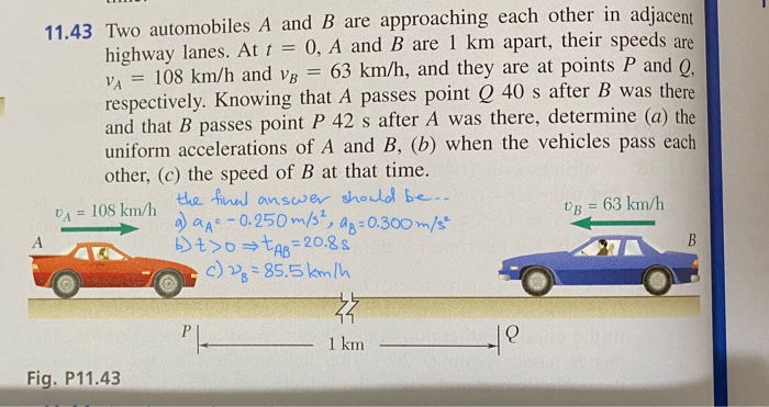 Solved 11.43 Two Automobiles A And B Are Approaching Each | Chegg.com