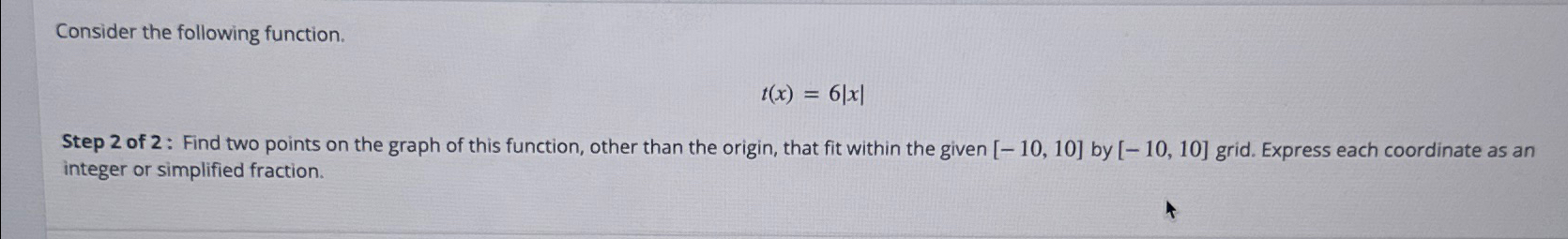 Solved Consider the following function.t(x)=6|x|Step 2 ﻿of | Chegg.com