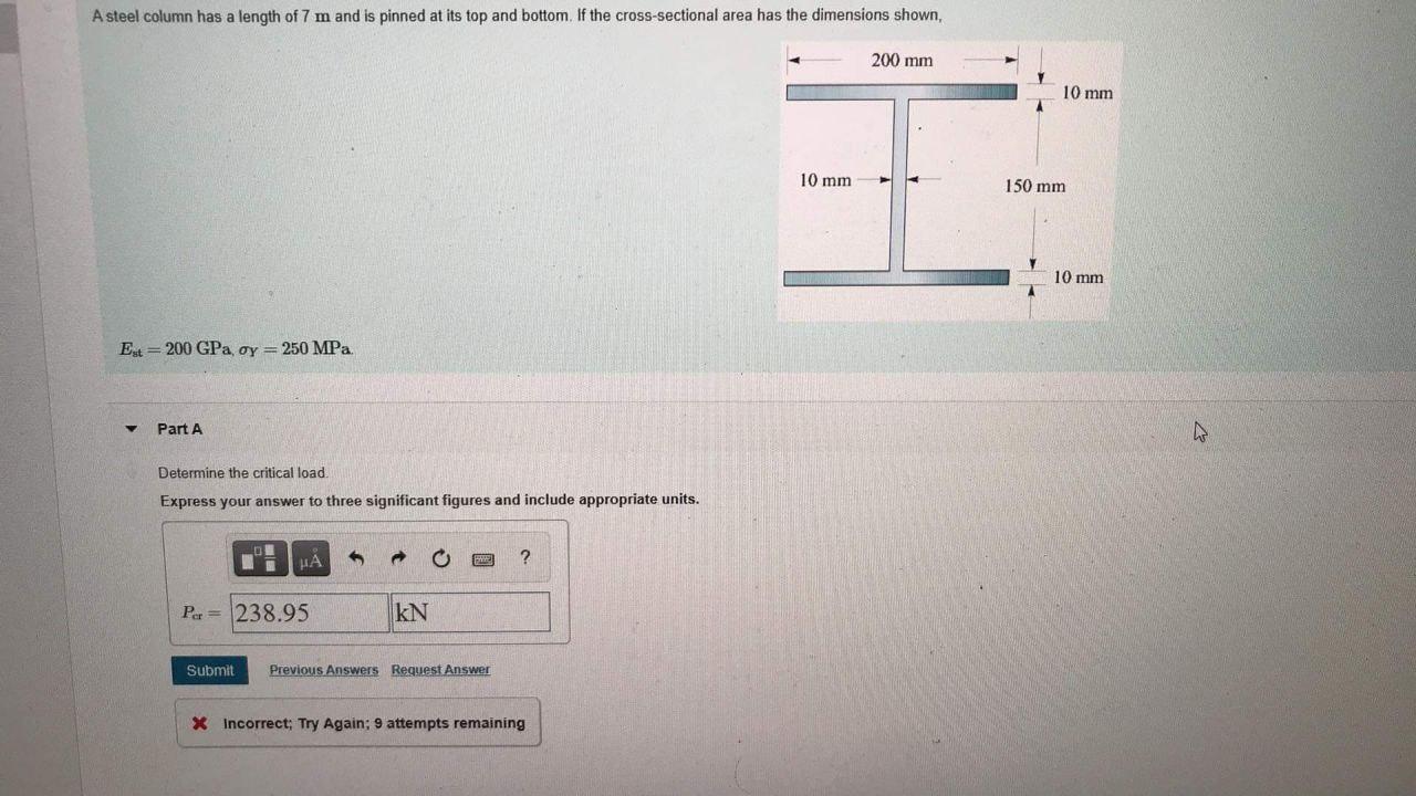 Solved A steel column has a length of 7 m and is pinned at | Chegg.com