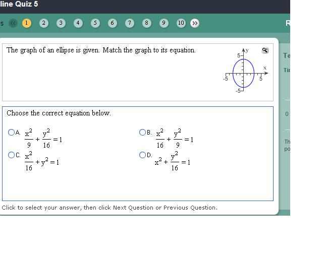 Solved The graph of an ellipse is given. Match the graph to | Chegg.com