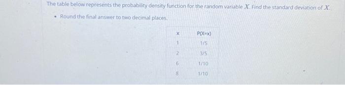 Solved The table below represents the probability density | Chegg.com