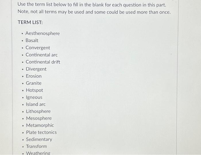 Solved Use the term list below to fill in the blank for each | Chegg.com