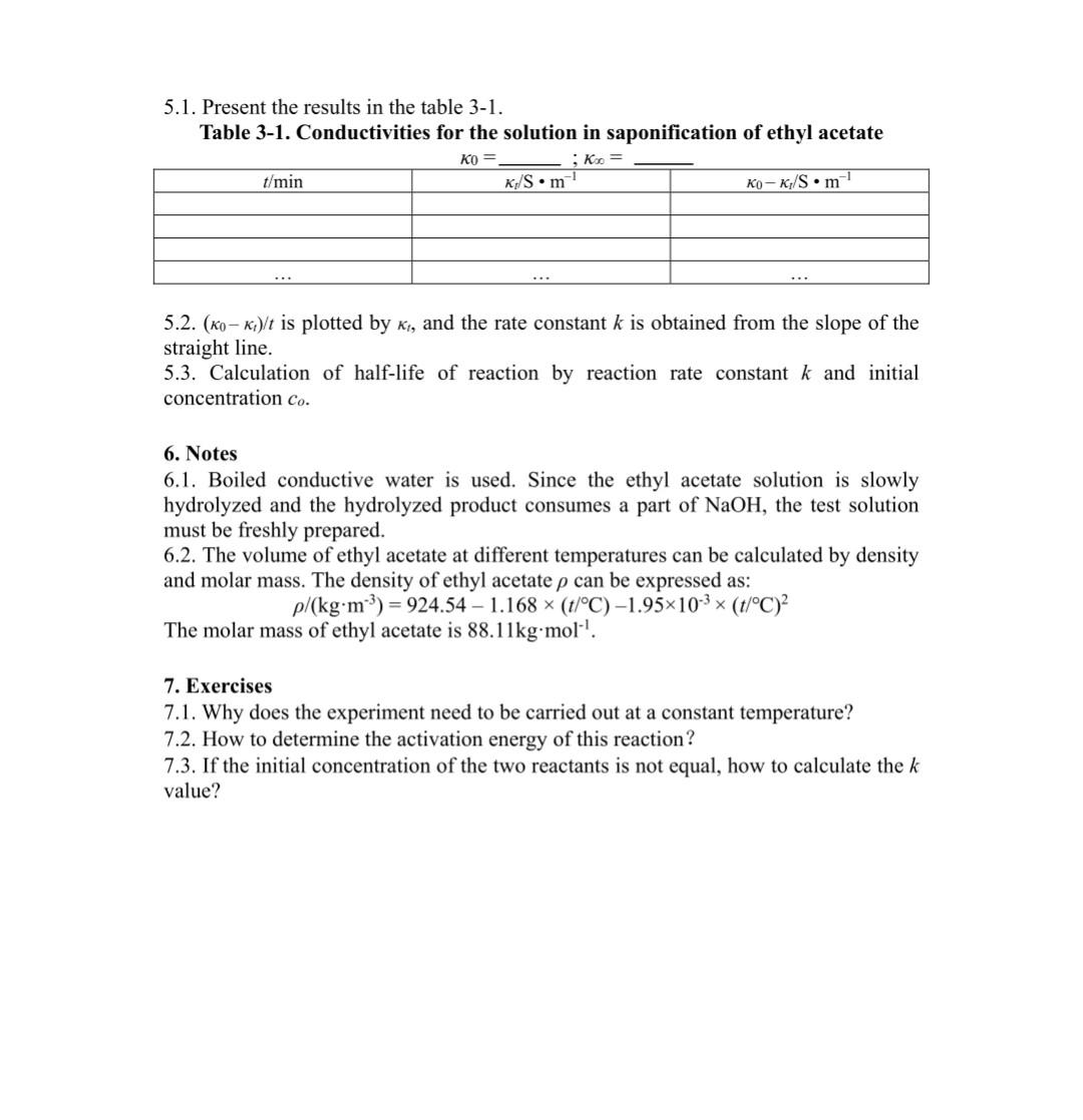 Solved Experiment 3 Rate Constant for the Saponification of