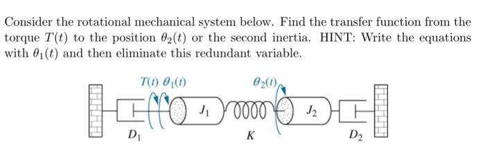 Solved Consider The Rotational Mechanical System Below. Find | Chegg.com