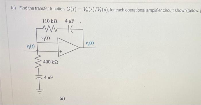 Solved (a) Find the transfer function, G(s)=Vo(s)/Vi(s), for | Chegg.com