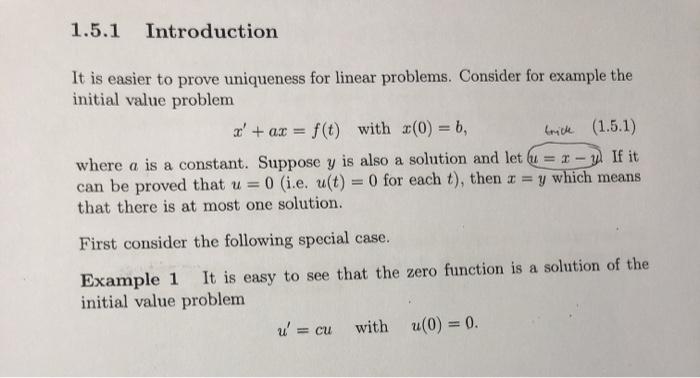 Solved 1.5.1 Introduction It is easier to prove uniqueness | Chegg.com