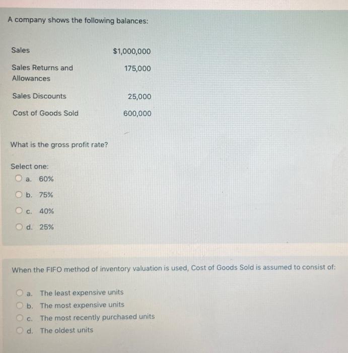 Solved A Company Shows The Following Balances: Sales | Chegg.com