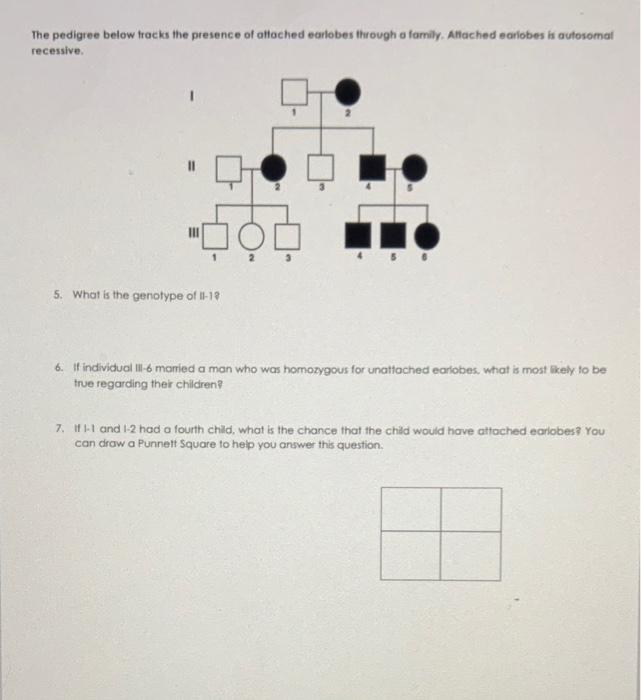 Solved The pedigree below tracks the presence of attached | Chegg.com
