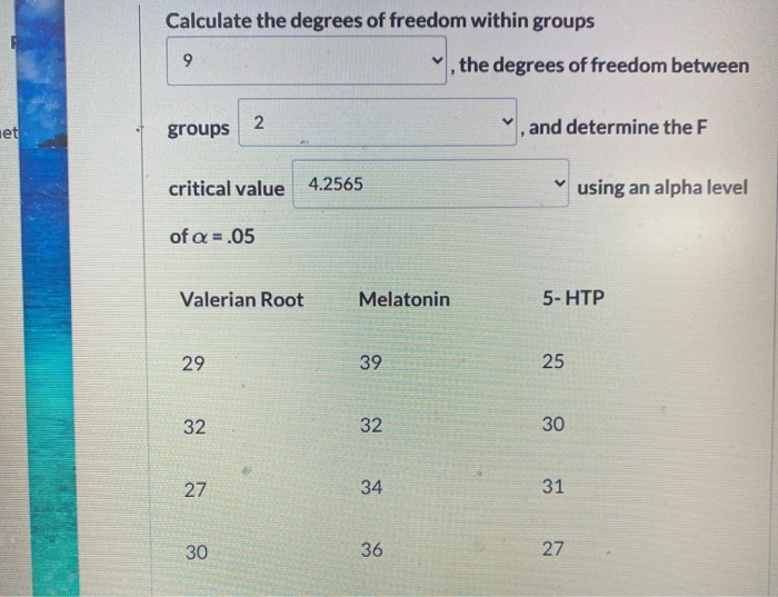 Solved Numerator Degrees of Freedom de df, 2 3 4 5 7 8 9 1 2 | Chegg.com