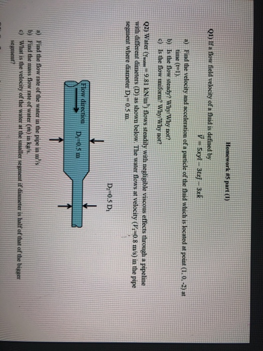 Solved Homework #5 part (1) 01) If a flow field velocity of | Chegg.com