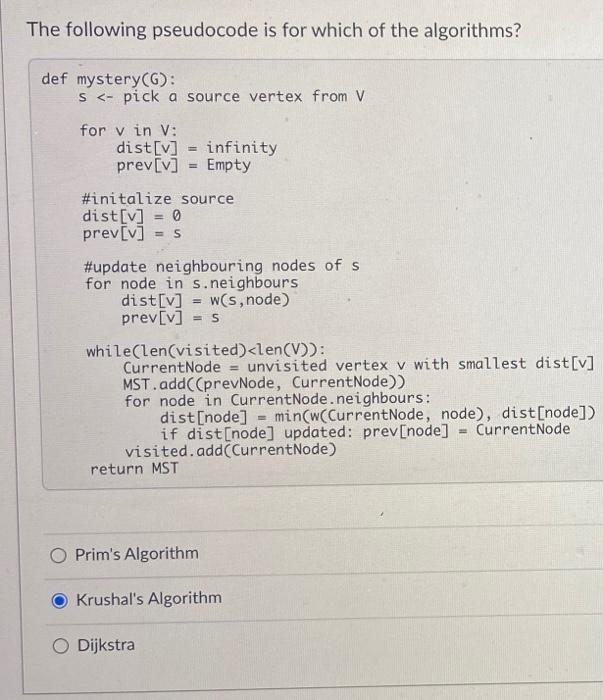 Solved The following pseudocode is for which of the | Chegg.com
