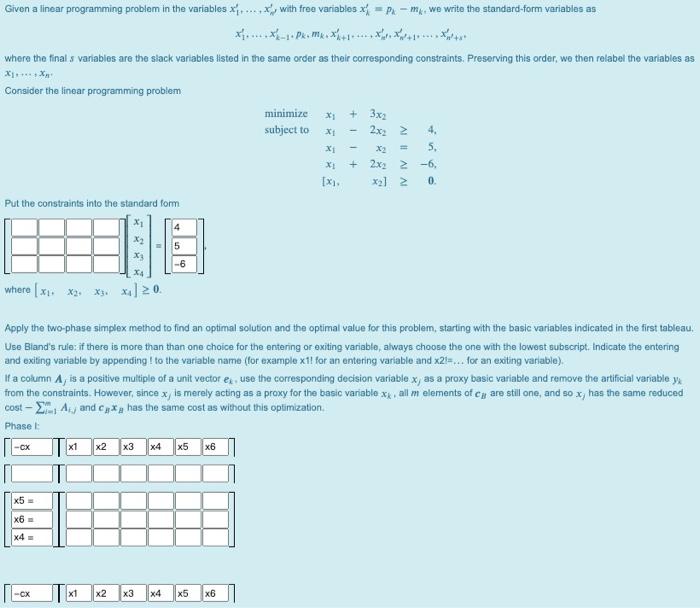 Solved Given a linear programming problem in the variables | Chegg.com