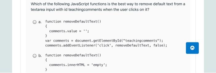 Solved Which of the following JavaScript functions is the | Chegg.com