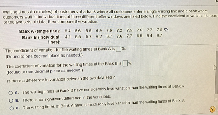 Solved Waiting Times In Minutes) Of Customers At A Bank | Chegg.com