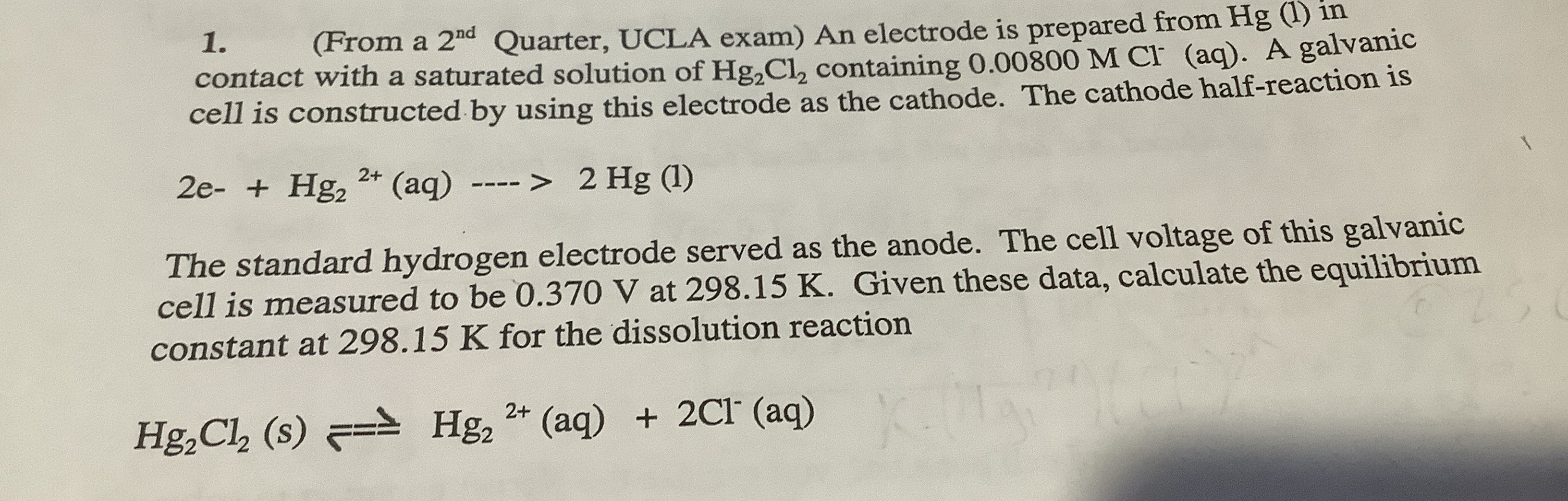 Solved (From a 2nd ﻿Quarter, UCLA exam) ﻿An electrode is