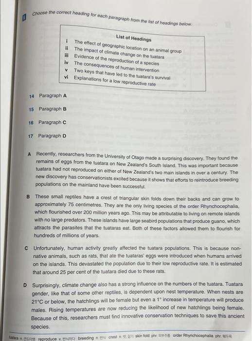 Solved Choose the correct heading for each paragraph from | Chegg.com