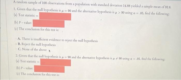 Solved A Random Sample Of 100 Observations From A Population | Chegg.com