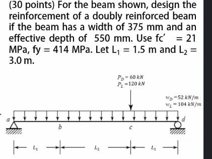 Solved (30 points) For the beam shown, design the | Chegg.com