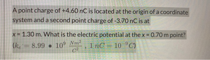 Solved A point charge of +4.60 nC is located at the origin | Chegg.com