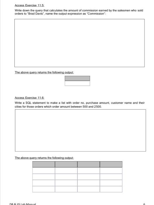11. SQL Exercises Access Exercise 11.1 Write down the | Chegg.com
