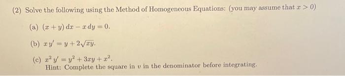(2) Solve the following using the Method of | Chegg.com