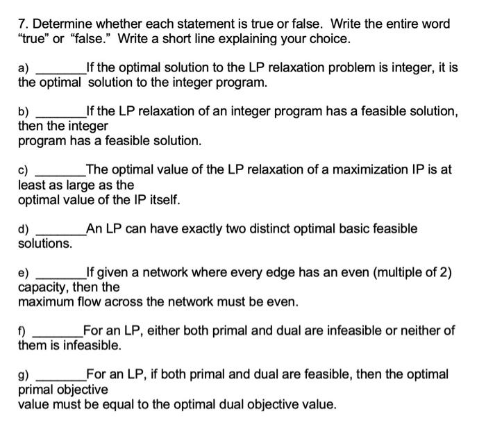 Solved 7 Determine Whether Each Statement Is True Or False 7806