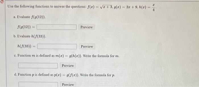 Solved Use the following functions to answer the questions: | Chegg.com