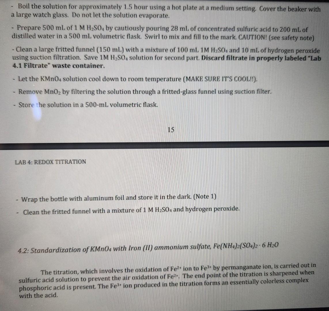 Solved Lab 4 Redox Titration with Potassium Permanganate