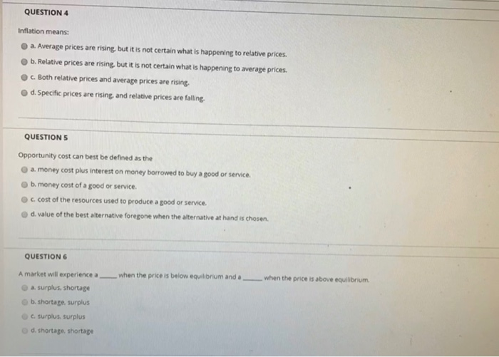 solved inflation means: multiple choice a decrease in... Solved QUESTION 4 Inflation means: a. Average prices are | Chegg.com