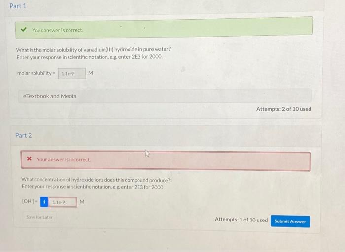 Solved What is the molar solubility of vanadium(III) | Chegg.com