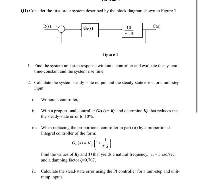 Solved Q1) Consider the first order system described by the | Chegg.com