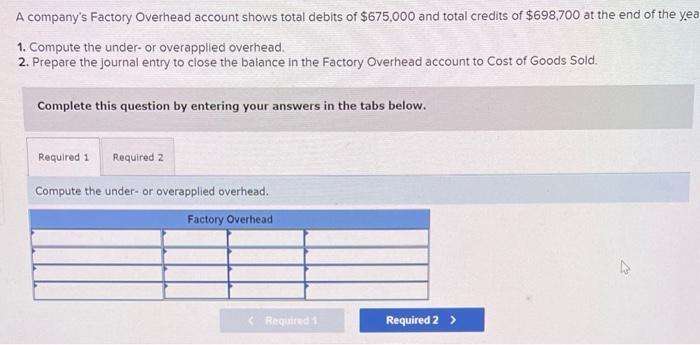 Solved A company's Factory Overhead account shows total | Chegg.com