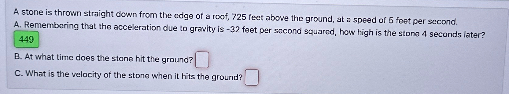 Solved A stone is thrown straight down from the edge of a | Chegg.com