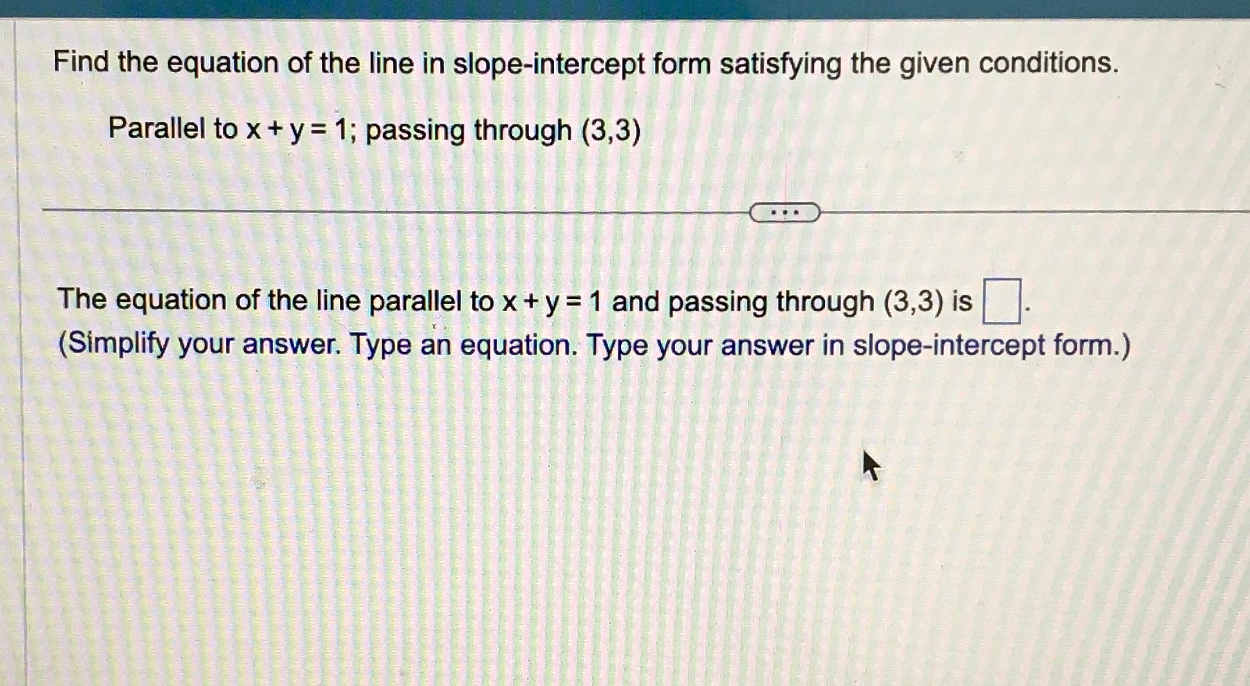 Solved Find the equation of the line in slope-intercept form | Chegg.com