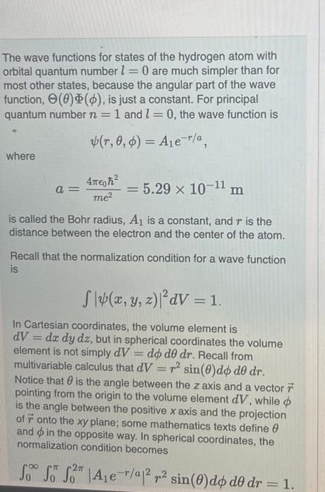 Solved The wave functions for states of the hydrogen atom | Chegg.com