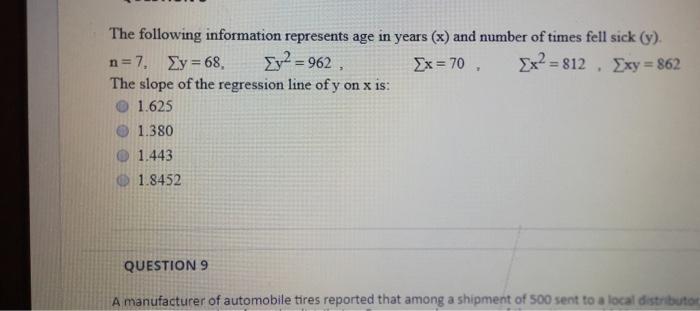 Solved The following information represents age in years (x) | Chegg.com