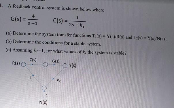 Solved 1. A feedback control system is shown below where 4 1 | Chegg.com