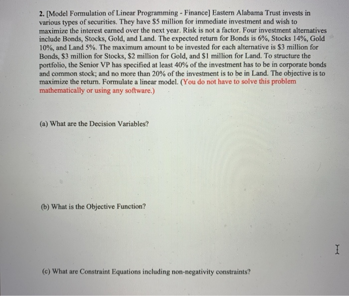 Solved 1. [Model Formulation of Linear Programming - | Chegg.com
