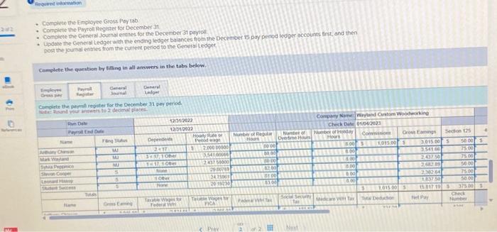 Solved - Complete the Employee Gross Pay tab. - Complete the | Chegg.com